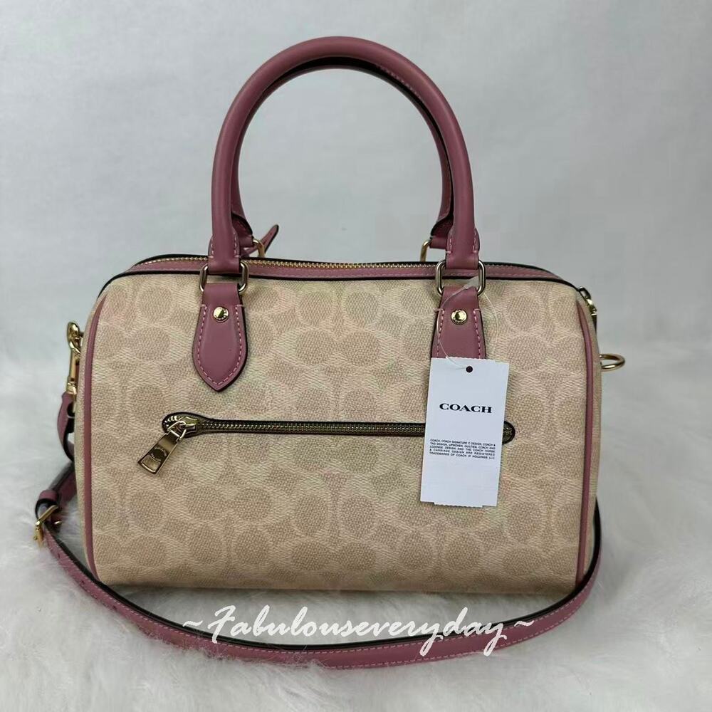 Coach Rowan Satchel Bag Signature Canvas With Heart Charm CDB21 Sand/Peony NWT - Picture 3 of 8